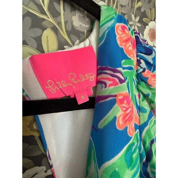 Lilly Pulitzer Rease Maxi Dress Butterfly Floral Print V Neck Tie Back Size 8 - Picture 6 of 12